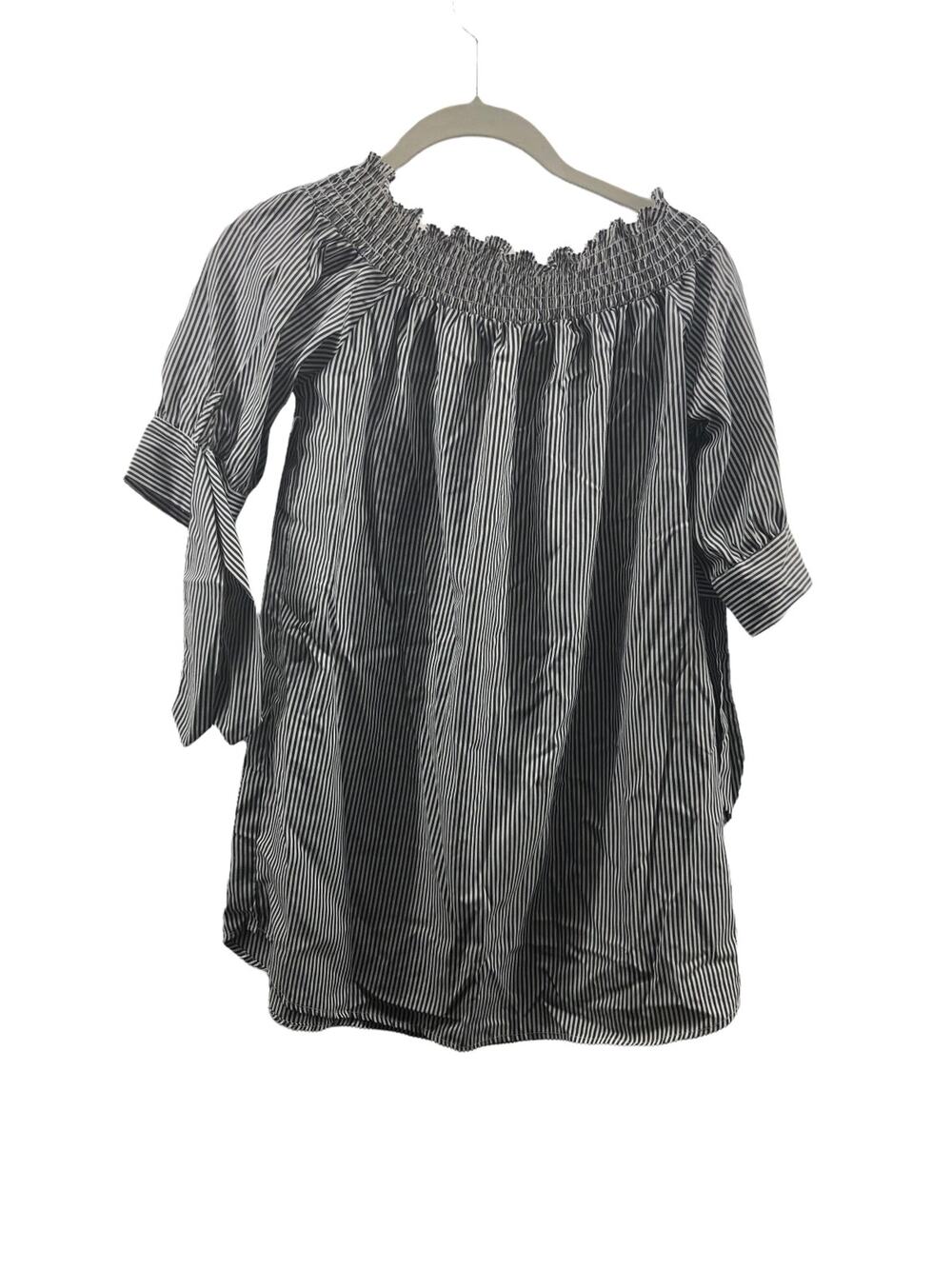 J For Justify Black & White Striped Smocked Blouse Women's Size Medium